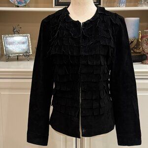 🖤 Live a Little Black Suede Leather Fringe Jacket – Size Small